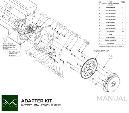 Adapterplade gearkasse BMW M57 3.0D - BMW ZF 8HP 8HP70 8HP50 / GS6-53DZ JGL