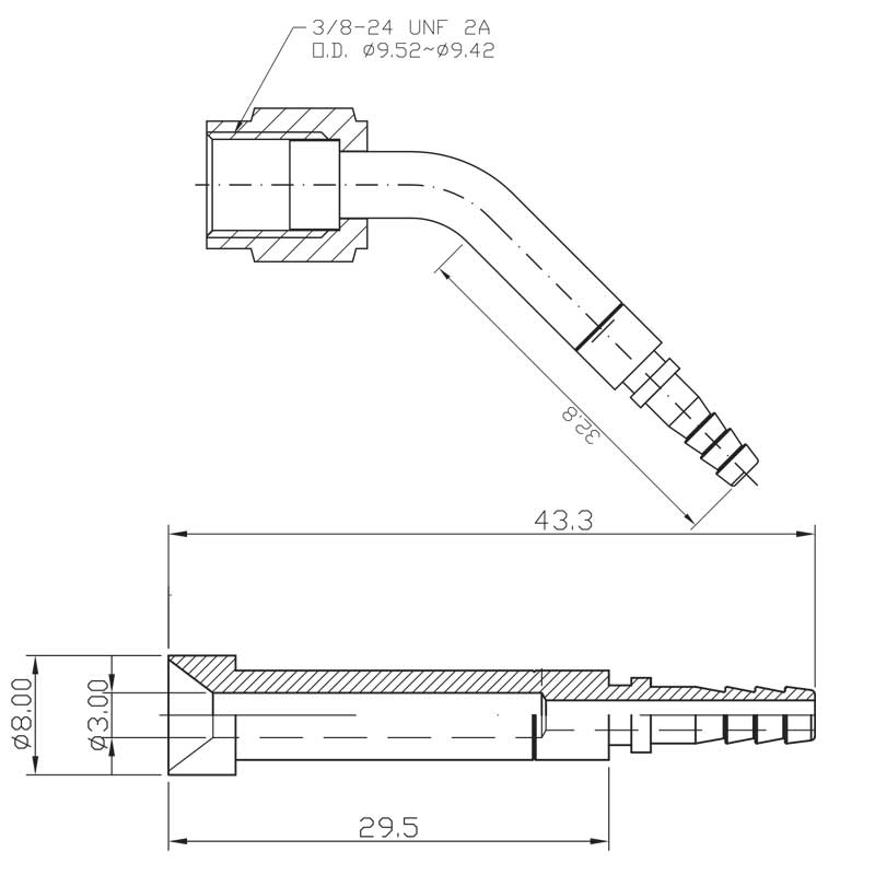 Bremsebeslag hun 3/8-24 45 grader
