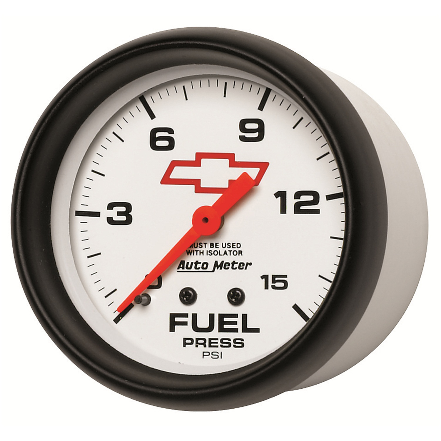 2-5/8" Fuel Pressure W/ Isolator, 0-15 Psi, Chevy Red Bowtie, White