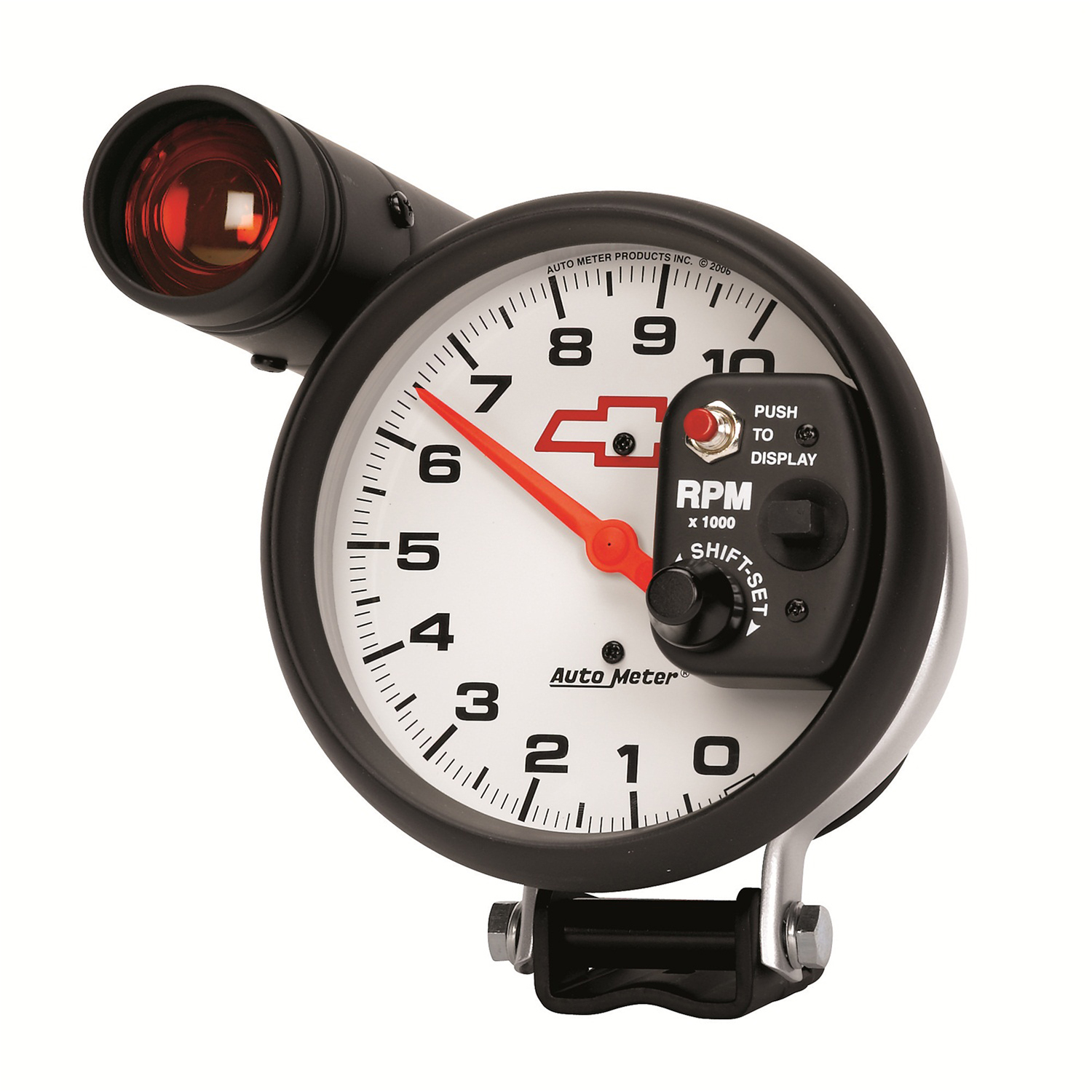 5" Pedestal Tachometer, 0-10,000 Rpm, Chevy Red Bowtie, White