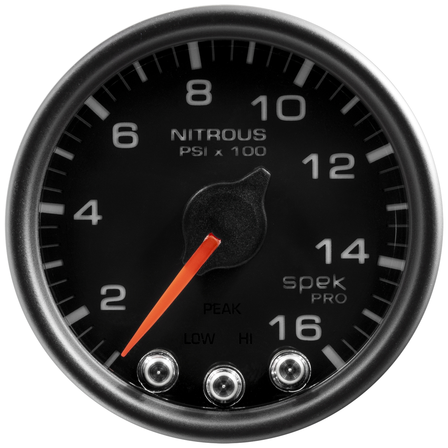 2-1/16" Nitrous Pressure, 0-1600 Psi, Spek-Pro, Black/Black