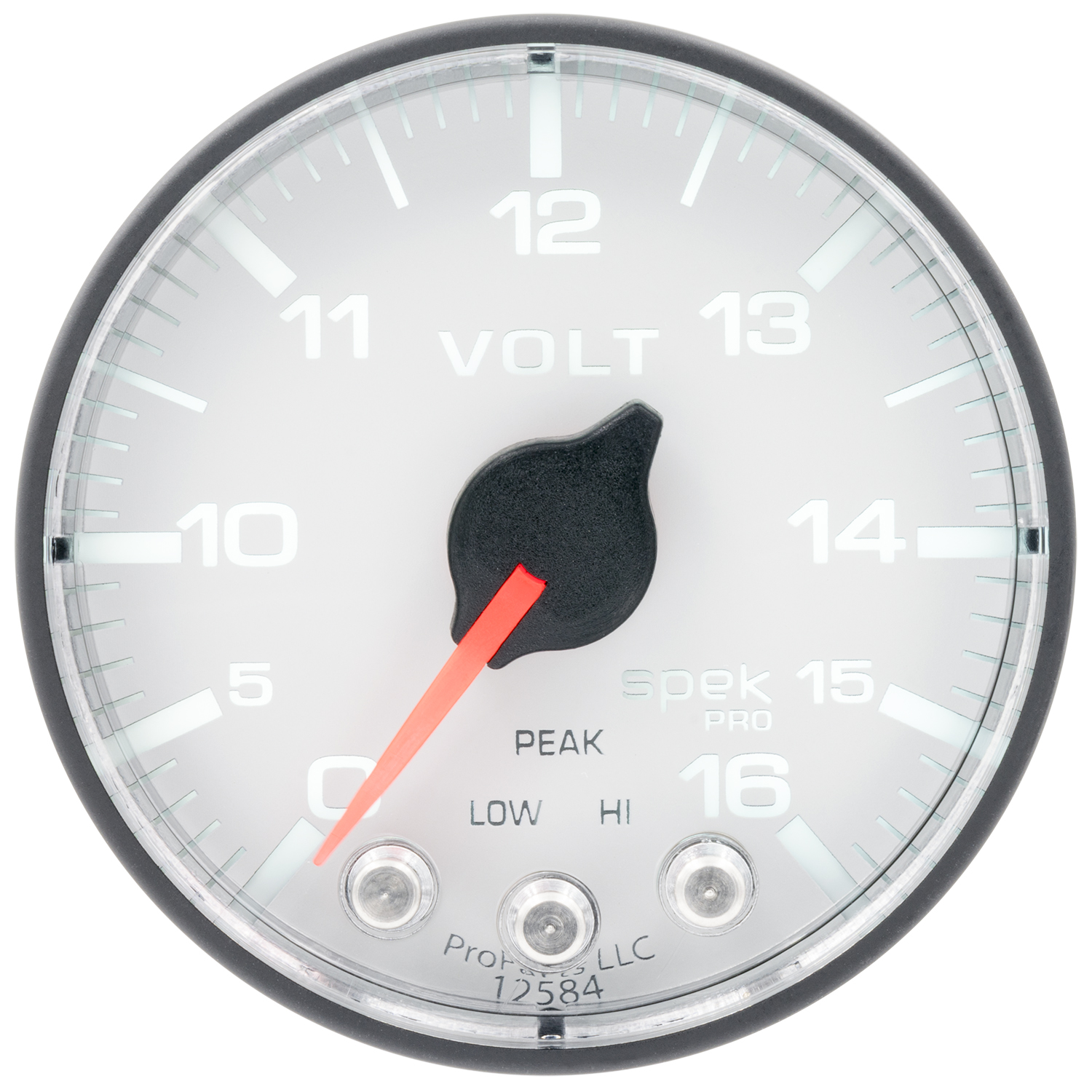 2-1/16" Voltmeter, 0-16v, Spek-Pro, White/Black
