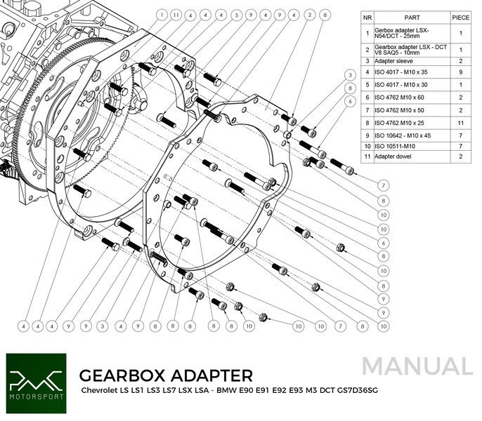 Adapterplade gearkasse GM Chevrolet V8 LS LS1 LS3 LS7 LSX LSA