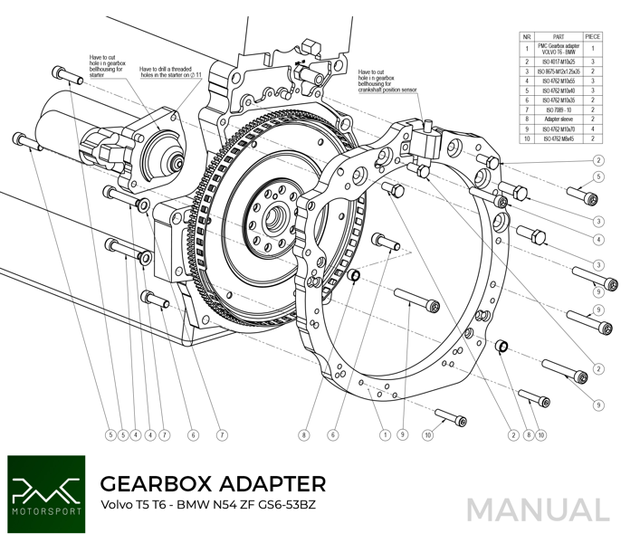 Adapterplade gearkasse Volvo "hvid motor" B4x/B5x/B6x