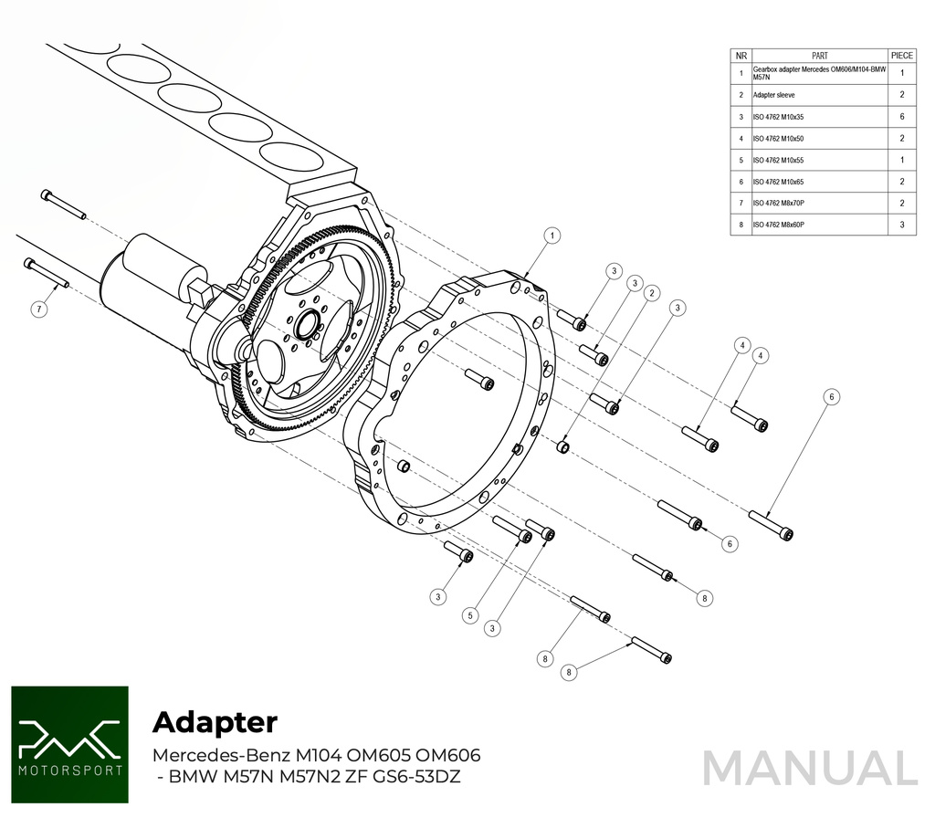 Adapterplade gearkasse Mercedes M104 / OM605 / OM606