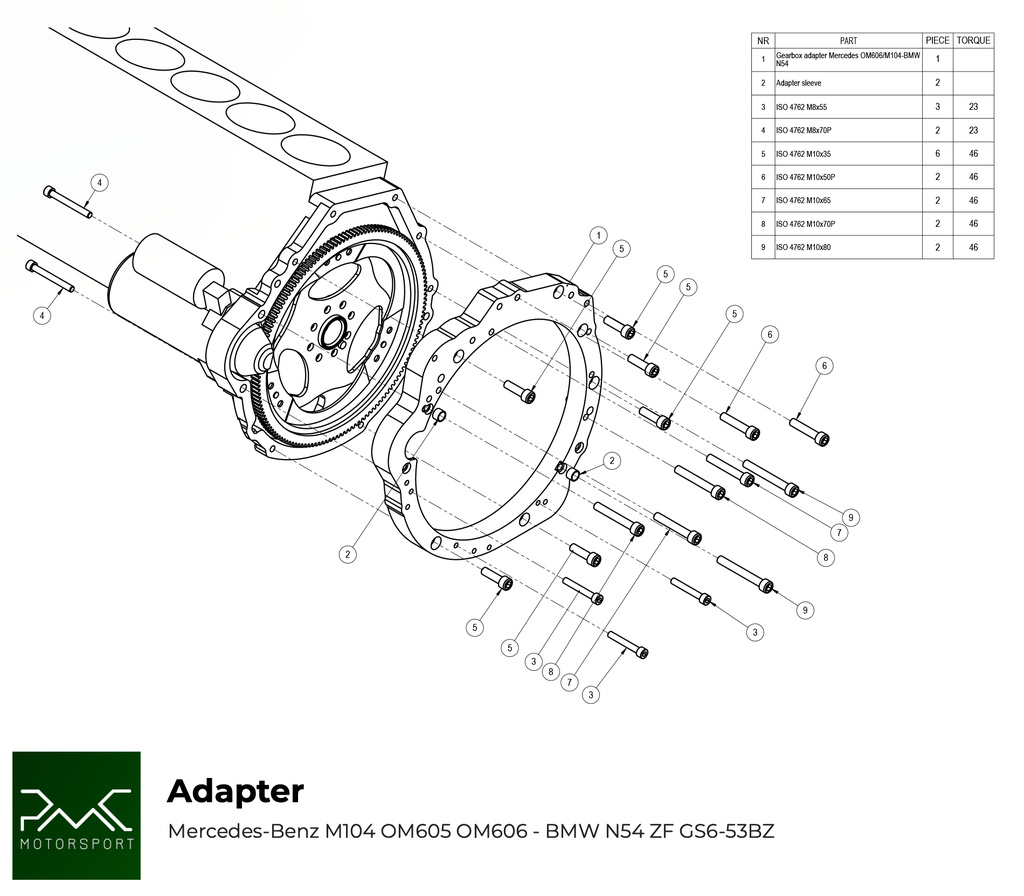 Adapterplade gearkasse Mercedes M104 / OM605 / OM606