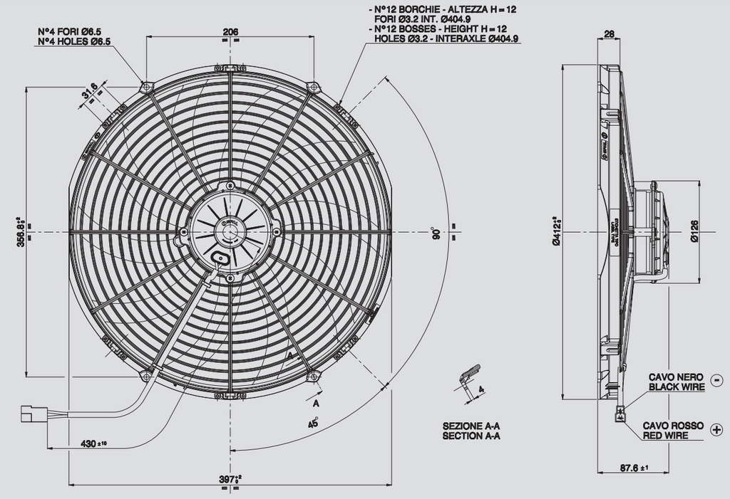 Spal Kølerventilator / Køleblæser 385mm / 16" sugning - Stærk!