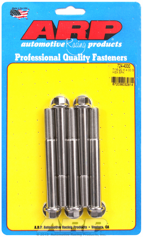 "7/16""-20 x 4.000 hex SS bolts" (5pcs)