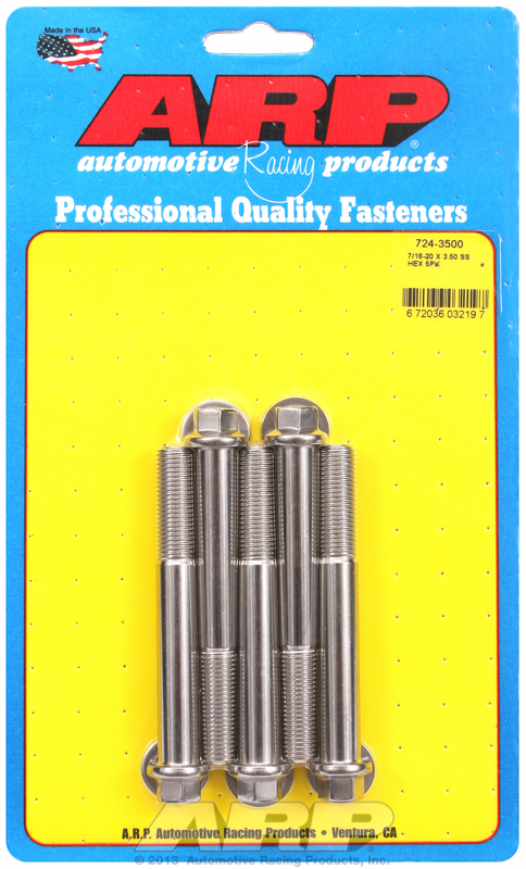 "7/16""-20 x 3.500 hex SS bolts" (5pcs)
