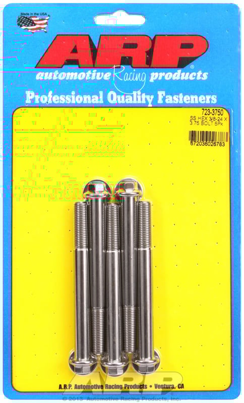 "3/8""-24 x 3.750 hex SS bolts" (5pcs)