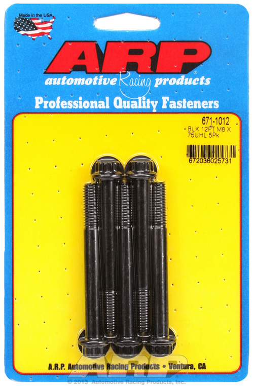 M8 x 1.25 x 75 12pt black oxide bolts (5pcs)