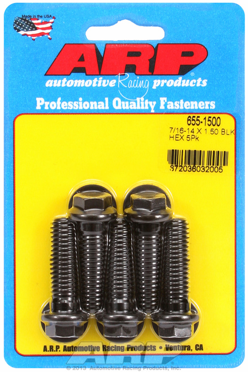 "7/16""-14 X 1.500 hex 1/2 wrenching black oxide bolts" 5pcs