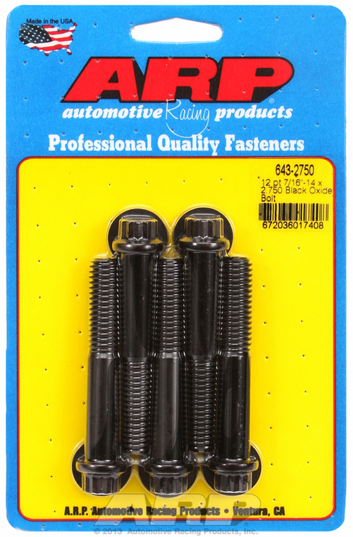 "7/16""-14 x 2.750 12pt black oxide bolts" (5pcs)