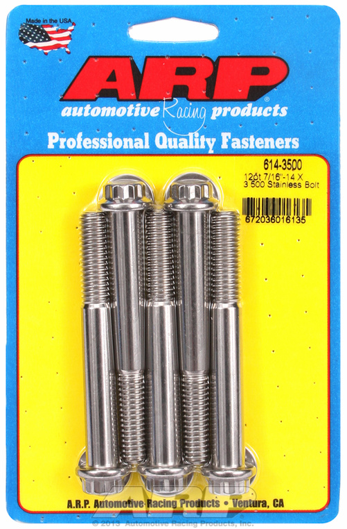 "7/16""-14 X 3.500 12pt 1/2 wrenching SS bolts" (5pcs)