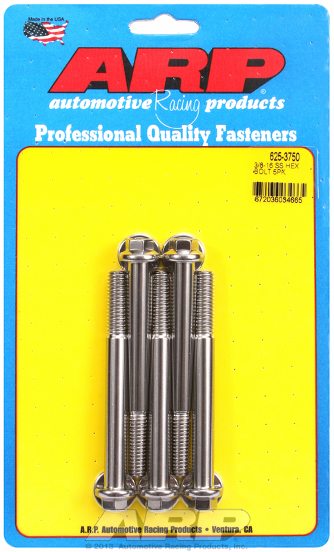 "3/8""-16 x 3.750 hex 7/16 wrenching SS bolts" (5pcs)