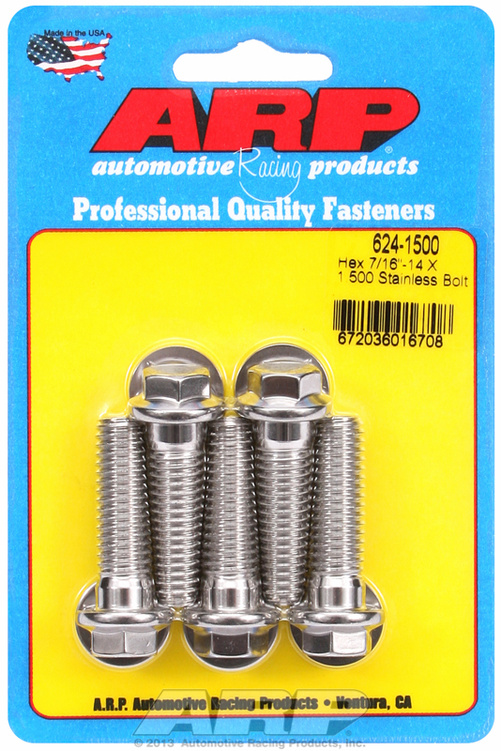 "7/16""-14 X 1.500 hex 1/2 wrenching SS bolts" (5pcs)
