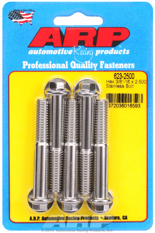"3/8""-16 x 2.500 hex SS bolts" (5pcs)