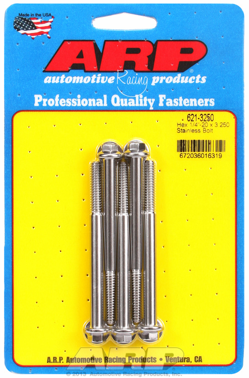 "1/4""-20 x 3.250 hex SS bolts" (5pcs)
