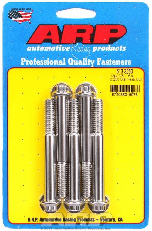 "3/8""-16 x 3.250 12pt SS bolts" (5pcs)