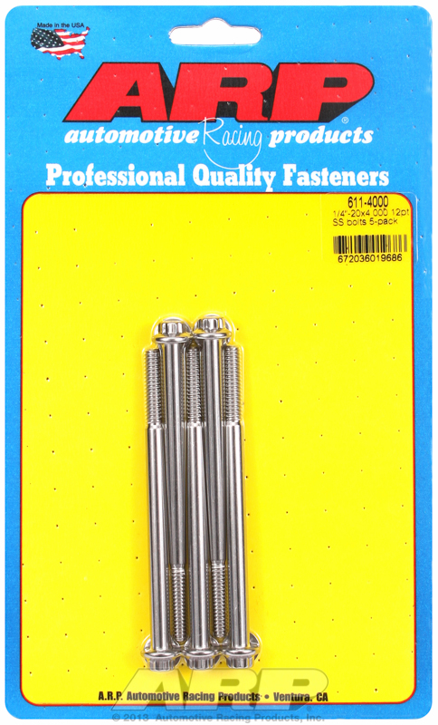 "1/4""-20 x 4.000 12pt SS bolts" (5pcs)