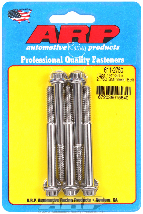 "1/4""-20 x 2.750 12pt SS bolts" (5pcs)