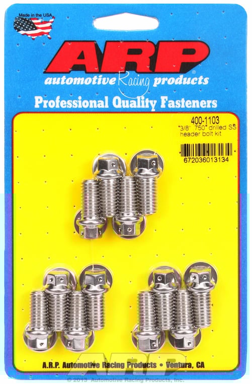 "3/8"" x .750 drilled SS header bolt kit"