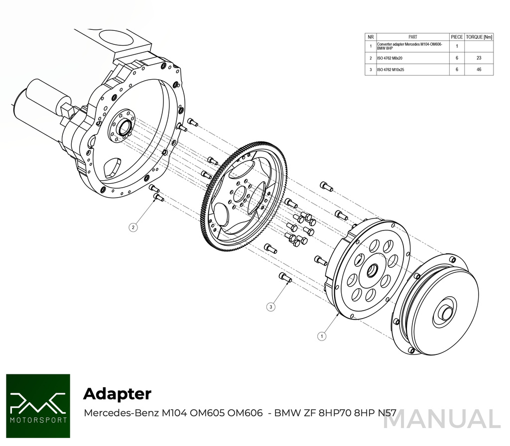 Adapter kit gearkasse Mercedes M104 / OM605 / OM606