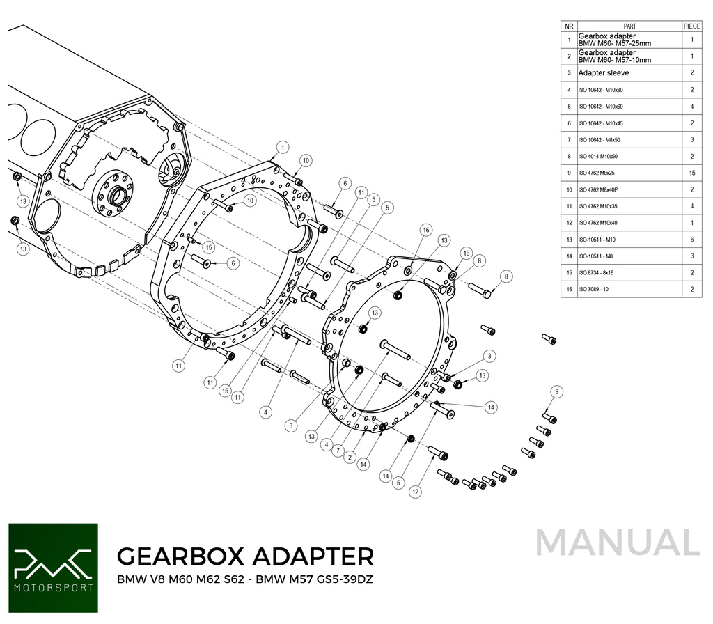Adapterplade gearkasse BMW V8 M60 M62 S62