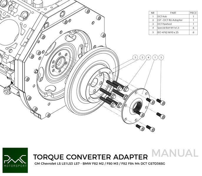 PMC Adapter sæt GM Chevrolet LSX - BMW DCT DKG Getrag GS7D36SG Inline-six (H)