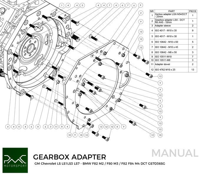 PMC Adapter sæt GM Chevrolet LSX - BMW DCT DKG Getrag GS7D36SG Inline-six