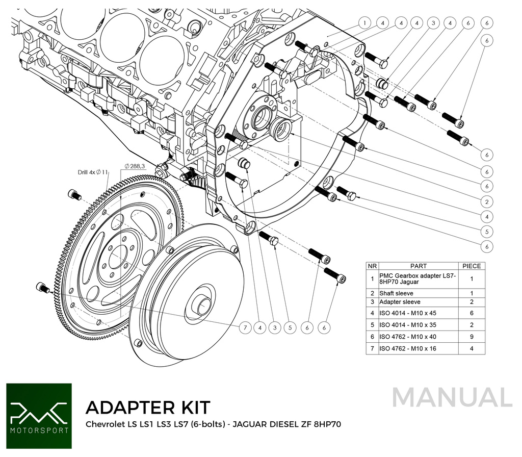 PMC Adapter sæt GM Chevrolet LS - Jaguar Diesel ZF 8HP70 (F)