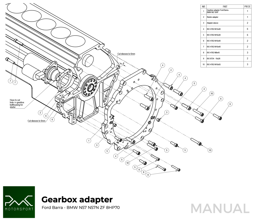 PMC Adapter sæt Ford Barra - BMW N57N N57 ZF 8HP70