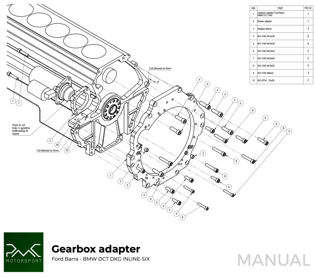 PMC Adapter sæt Ford Barra - BMW DCT DKG Getrag GS7D36SG Inline-six