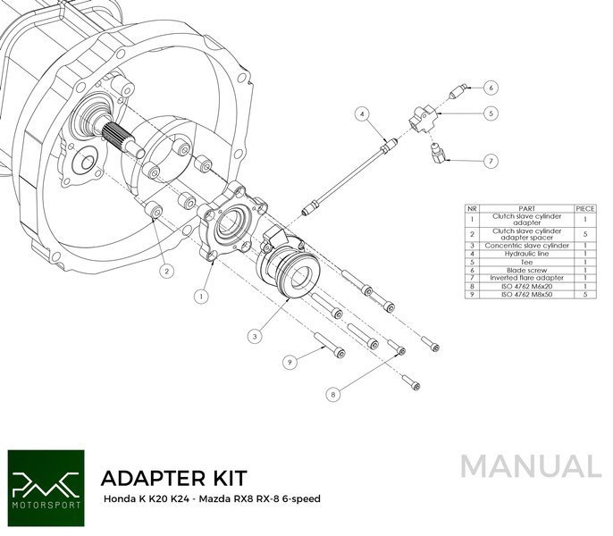 PMC Adapter sæt Honda S2000 - Mazda RX-8 6-speed - 240mm / 9.45"