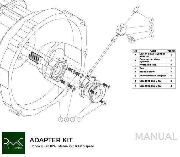 PMC Adapter sæt Honda S2000 - Mazda RX-8 5-speed - 240mm / 9.45"