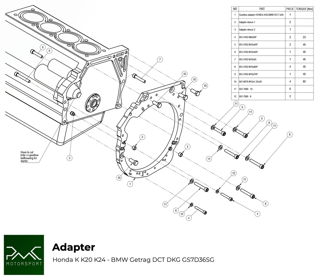 PMC Adapter sæt Honda K - BMW DCT DKG Getrag GS7D36SG Inline-six