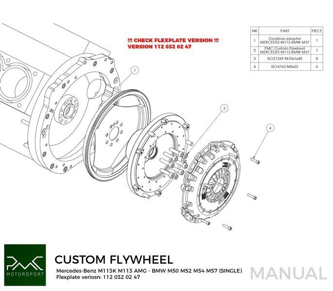 PMC STAGE 1 Mercedes-Benz M113 - BMW M57 / E46 S54 M3 - 240mm / 9.45"