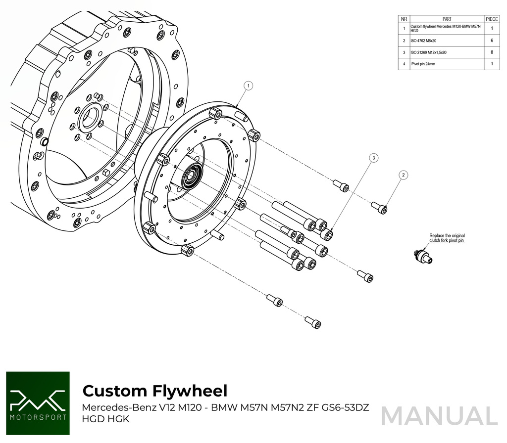 PMC Adapter sæt Mercedes-Benz M120 - BMW M57N HGD JGA - 240mm / 9.45"