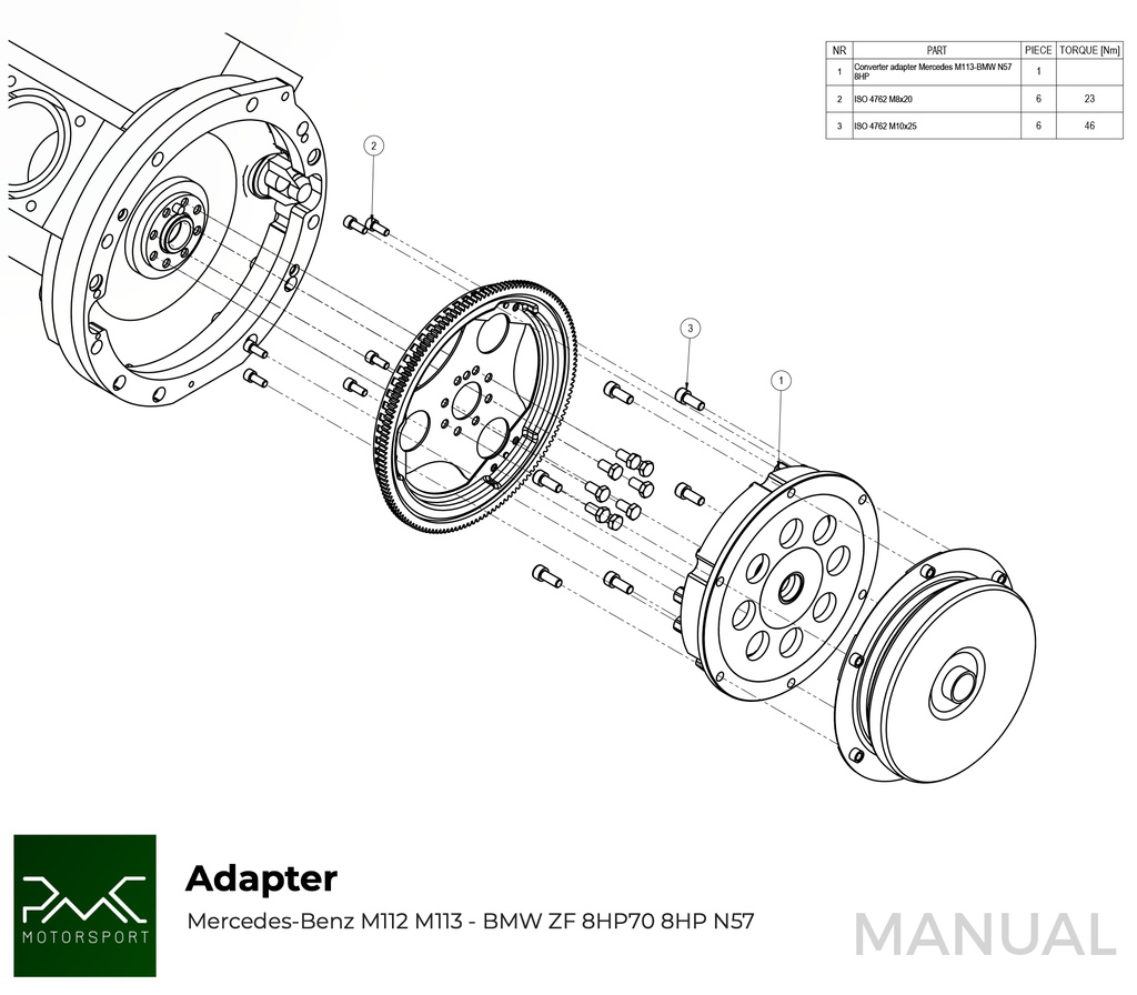 PMC Adapter sæt Mercedes-Benz M112 M113 - BMW N57N N57 ZF 8HP70