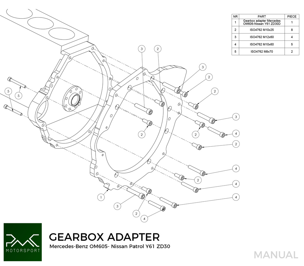 PMC Adapter sæt Mercedes Benz OM605 - Nissan Patrol Y61ZD30