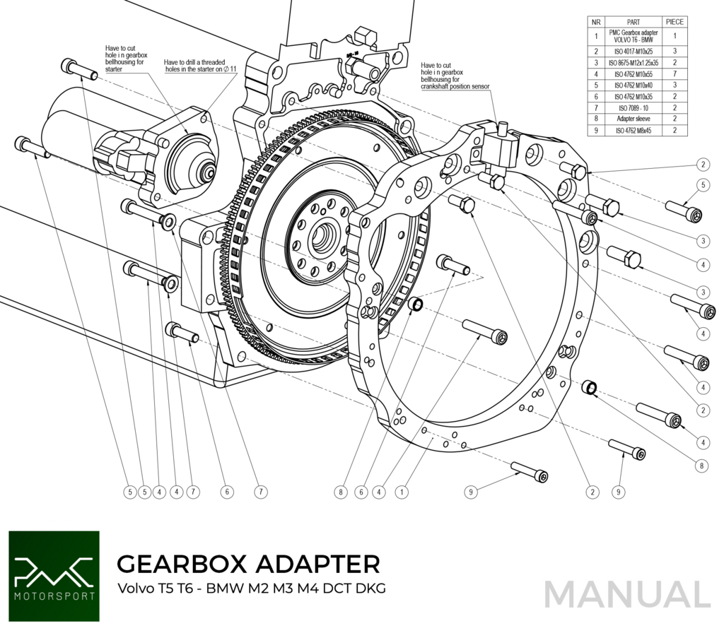 PMC Adapter sæt Volvo T - BMW DCT DKG Getrag GS7D36SG Inline-six