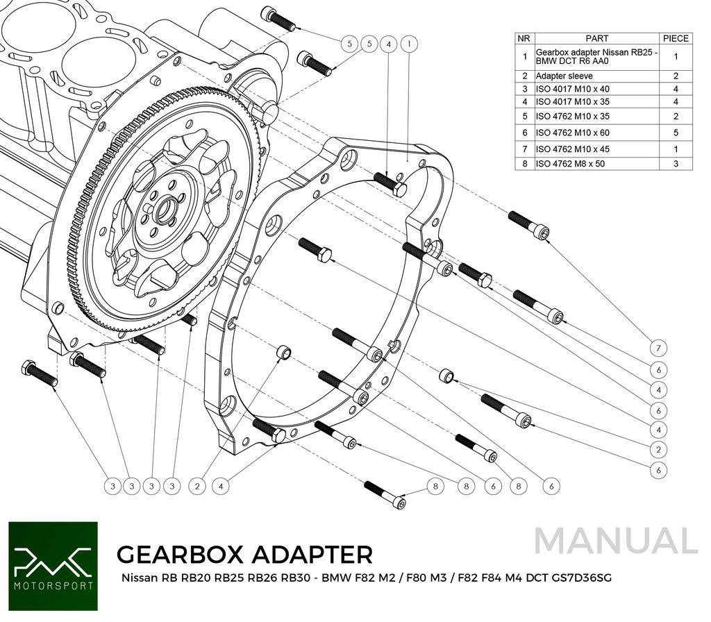 PMC Adapter sæt Nissan RB - BMW DCT DKG Getrag GS7D36SG Inline-six