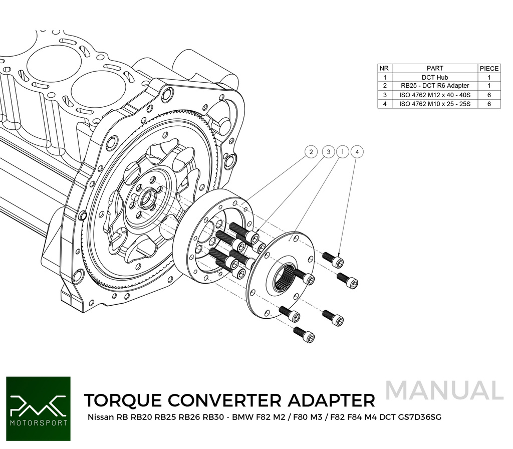 PMC Adapter sæt Nissan RB - BMW DCT DKG Getrag GS7D36SG Inline-six
