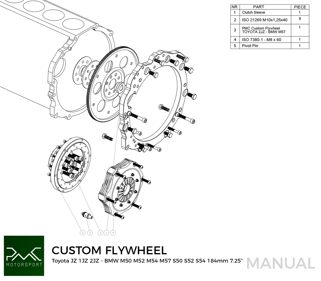 PMC Adapter sæt Toyota JZ - BMW M57 / E46 S54 M3 - 184mm / 7.25"