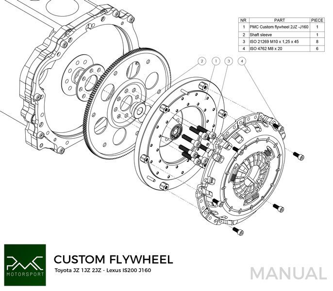 PMC Adapter sæt Toyota JZ - Toyota Altezza / Lexus IS200 J160 Aisin AZ6 (first gen.)