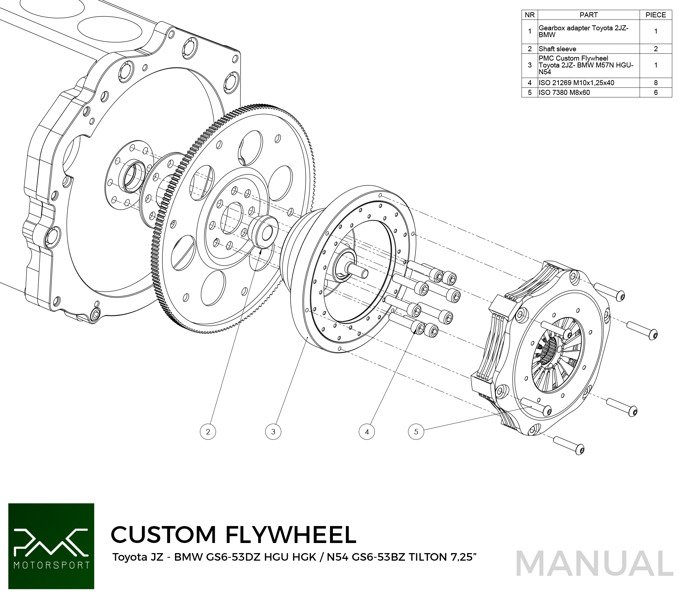 PMC Adapter sæt Toyota JZ - BMW M57N HGU HGK / N54 - 184mm 7.25" (P)