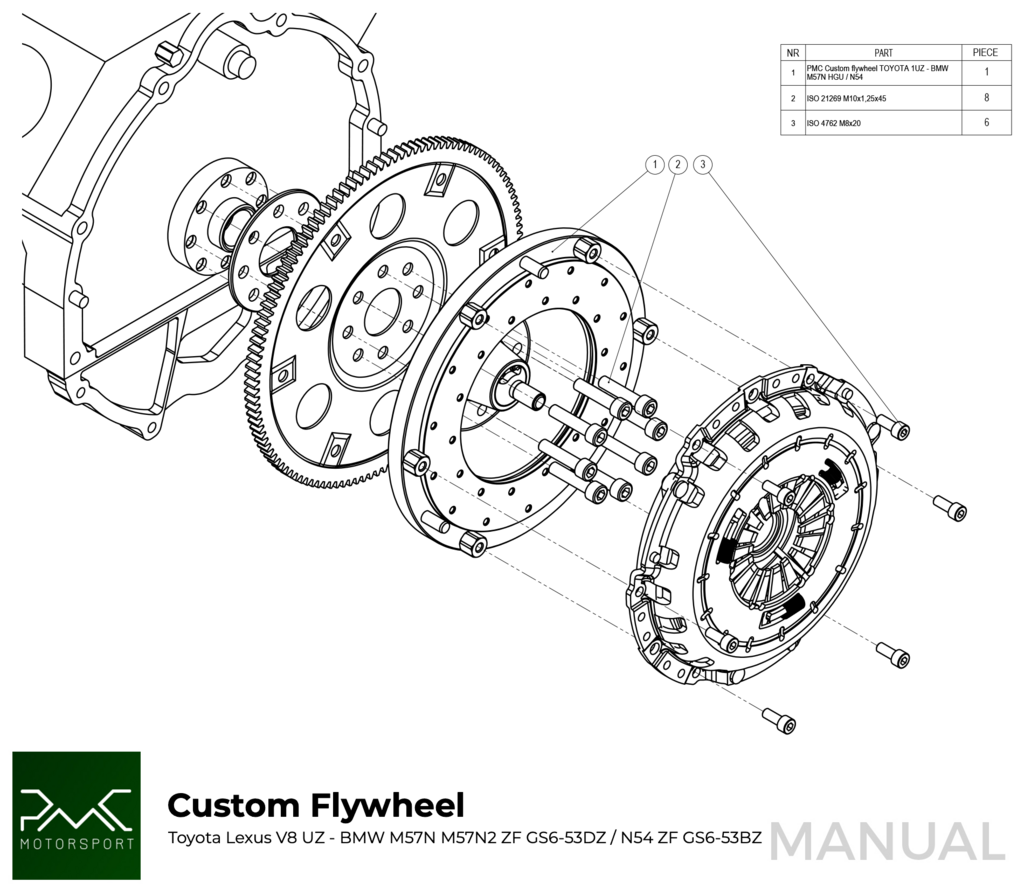 PMC STAGE 1 Toyota UZ - BMW M57N HGU HGK / N54 - 240mm / 9.45"