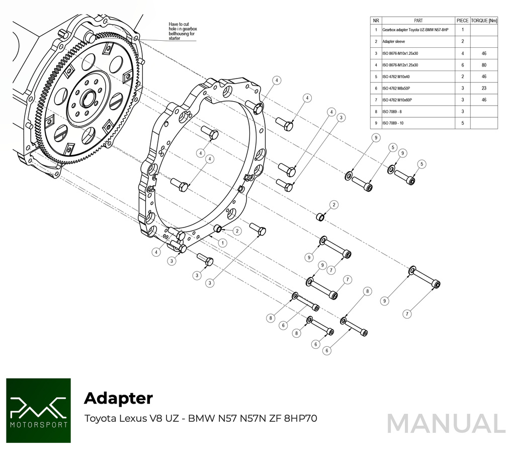PMC Adapter sæt Toyota UZ - BMW N57N N57 ZF 8HP70