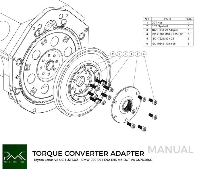 PMC Adapter sæt Toyota UZ - BMW DCT DKG Getrag GS7D36SG V8 (H)