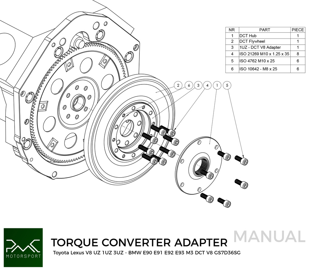 PMC Adapter sæt Toyota UZ - BMW DCT DKG Getrag GS7D36SG V8 (H)